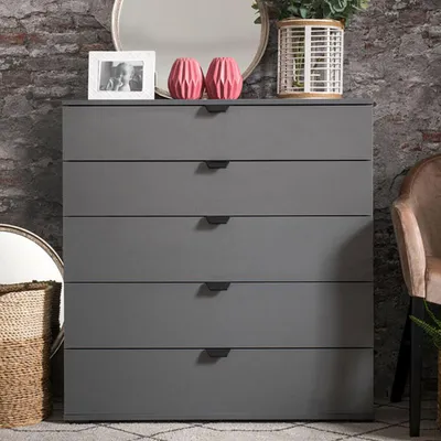 Image de Mainarda - Commode, 90x40x95h cm Noir Anthracite, 5 Tiroirs