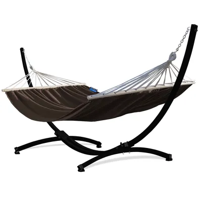 Produktbild von Potenza Outdoor Hängematte mit Gestell für 2 Personen I Stabhängematte XXL 220x160, 200kg I Schwarz Hängemattengestell 220kg Wetterfest
