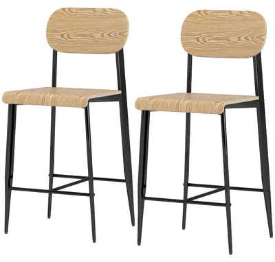 Produktbild von HOMCOM Barhocker 2er Set, Barstuhl mit Metallgestell, Küchenstuhl Naturholz