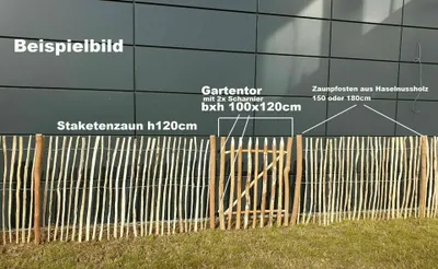 Produktbild von Staketenzaun 90cm x 5m / 3-4cm Lattenabstand   Gartenzaun Zaunlatte Holzzaun Zaun Haselnussvollholz
