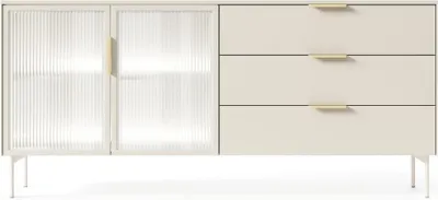 Obrázek produktu pro Prosklená široká kombinovaná komoda SULIGENT - kašmír + LED osvětlení