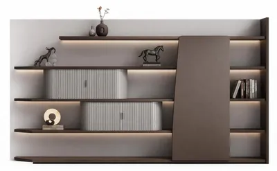 Image de Armoire de bureau moderne avec éclairage LED et élégantes étagères en bois