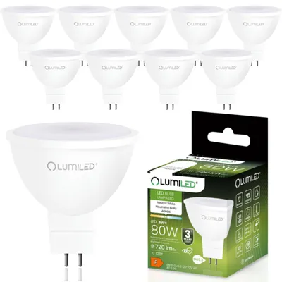 Produktbild von LUMILED GU5.3 LED Lampen Leuchtmittel Spot 10 Stück Set, MR16 8W (entspricht 80W Halogen Glühlampen) 4000K Neutralweiß 12V 720 Lumen 120° Abstrahlwinkel Spots Glühbirnen Halogenleuchte