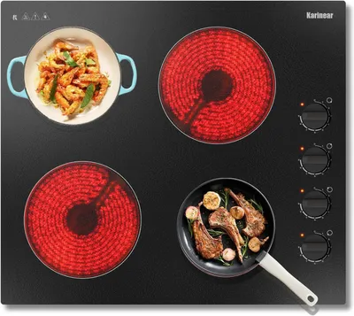 Keramische Kochplatte 60 cm, 4 Platten, 6000 W, schwarz