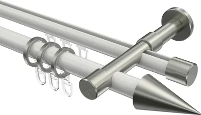 Produktbild von Interdeco Rundrohr-Innenlaufstange / Gardinenstange (Kombination) Weiß / Edelstahl-Optik, Typ Prestige Savio (Kegel), 20 mm Ø 2-läufig, 440 cm