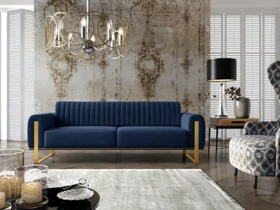 Produktbild von Sofa Designersofa VALERIE 3-Sitzer in Stoff Elisa Velvet Dunkelblau