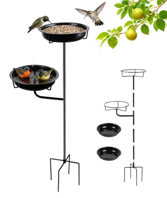 Image de Distributeur d'eau pour oiseaux, modèle sur pied - Lot de 2, diamètre 27 cm, hauteur 5 cm, en métal