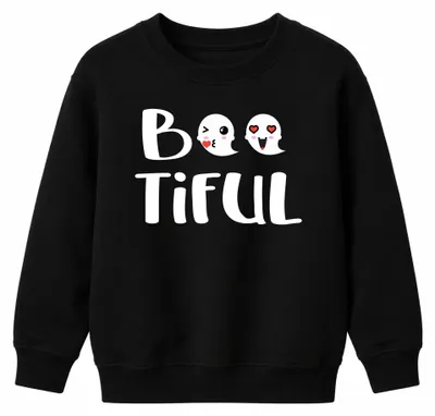 Zdjęcie produktu dla Urocza koszulka/bluza z motywem Halloween: słodkie duchy, serce, emotikon, idealna dla dzieci, kolor: czarny, rozmiar: 152