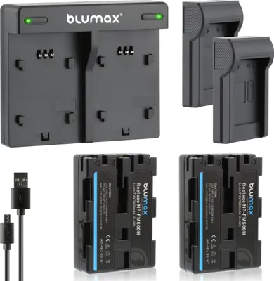 Produktbild von 2x Akku + Lader für Sony FM500H DSLR-Alpha 580 850 900 SLT-A58 99 1400 mAh