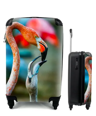 Produktbild von MuchoWow® Koffer Handgepäck Trolley Rollkoffer Kleine Reisekoffer mit 4 Rollen - Flamingos - Vögel - Porträt - Cabin Size < 55x40x23 cm & 55x40x20 cm - Fotokoffer - Kabinenkoffer - Boardgepäck - Reise-Box - Reisekoffer - Reisegepäck - Koffer mit Bild - Trolley für Kinder