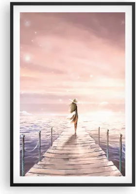 Produktbild von Gerahmtes Poster - Schwarzer Rahmen - Brücke Frau die Sterne - 61x91,5 cm - Wand Bild - Wanddeko - Wandbilder - Kunstposter - Wandposter - Bilderrahmen - Bilder - Kunstdruck - Wandbild P2BPA61x91-4350