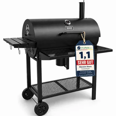 Image de Barbecue au charbon de bois avec roues et thermomètre