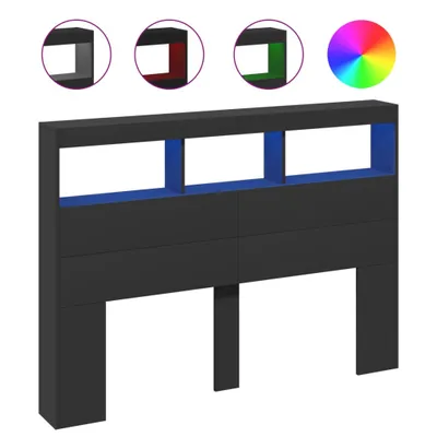 Image de vidaXL Tête de lit LED avec étagères Noir 140x17x102 cm