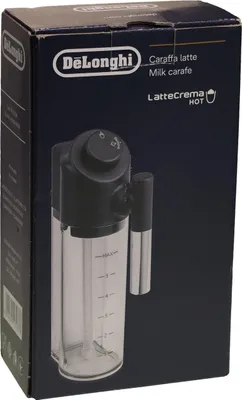 The image shows the retail packaging of a DeLonghi milk carafe.