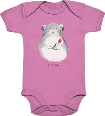 Produktbild von Mr. & Mrs. Panda Strampler Baby Chinchilla Blume 1. - 3. Monat - Bubble Gum Pink - Geschenk, Lustige Sprüche, overall, Babybody, Glücklichsein, Einteiler, Kurzarmbody