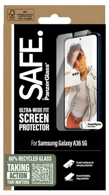 Produktbild von PanzerGlass SAFE. by ® Displayschutz Samsung Galaxy A36 5G | Ultra-Wide Fit m. EasyAligner, Samsung, Samsung - Galaxy A36 5G, Trockene Anwendung, Kratzresistent, Schockresistent, Transparent, 1 Stück(e)