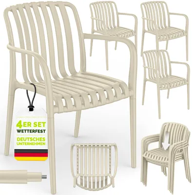 Image de Lot de 4 chaises de jardin tillvex® empilables et résistantes aux intempéries, avec accoudoirs | Chaises d'extérieur pouvant supporter jusqu'à 120 kg | Chaises de jardin d'extérieur | Chaises de terrasse, mobilier de jardin, balcon, jardin, terrasse