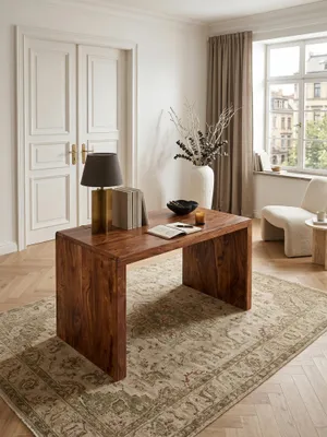 Produktbild von Schreibtisch BOHA Massiv-Holz Sheesham Computertisch 120 cm breit Echtholz Design Ablage Büro-Tisch Landhaus-Stil