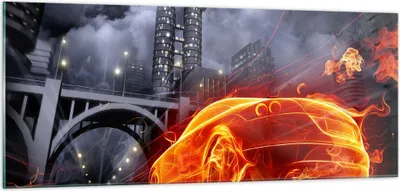 Produktbild von Bilder auf glas - Auto Flammen Räder - 100x40cm - Glasbilder - Wandbilder - Kunstdruck - zum Aufhängen bereit - Wanddekoration aus Glas - Glas Bilder - Wandbild auf Glas - Einteilig - GAB100x40-0209