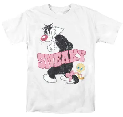 Image de T-shirt Looney Tunes, modèle "Sneaky", unie, pour hommes et femmes, référence TV37703 (taille XL), couleur blanche
