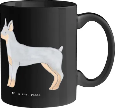 Produktbild von Mr. & Mrs. Panda Kaffeebecher Dobermann Pinscher - Schwarz - Geschenk, Hunderassen Pflege, Hundeliebhaber, Tasse, Hunderasse, Teetasse, Becher, Kaffeetasse, Treue