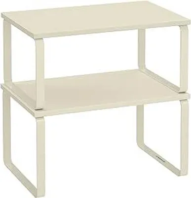 Produktbild von Gewürzregal, 2er-Set Küchen-Organizer, Küchenregal, Schrank-Organizer für die Küche, erweiterbar, kleines Regal, stapelbar, aus Metall und Holzwerkstoff, cremeweiß