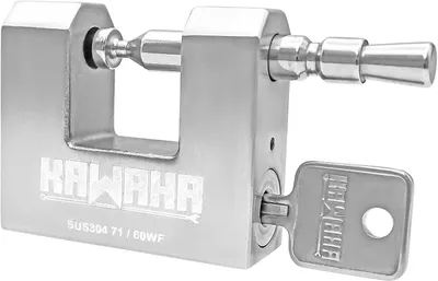 Obrázok produktu pre Zámok na kľúč, vyrobený z nehrdzavejúcej ocele, tvar "D", nerezový, 70 mm, vhodný pre garáže a sklady