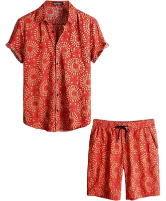 Produktbild von Herren Sommer-Set Hawaiihemd Shorts Casual Stilvoll Rot S