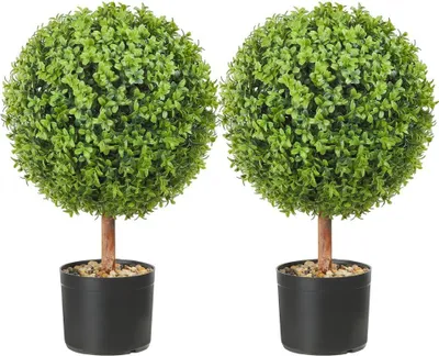 Produktbild von 2x Künstliche Buchsbaumkugel Ø40,6cm im Blumentopf - Garten Deko - Buchskugel Kunstpflanze aus PE, Holz, PP - Inkl. 4 Stk. Dekorative Schmetterlinge und 10 Stk. Ersatzblätter
