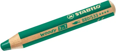 Zdjęcie produktu dla Ołówek kolorowy, akwarela i kredka woskowa - STABILO woody 3 w 1 - opakowanie 5 sztuk - ciemnozielony