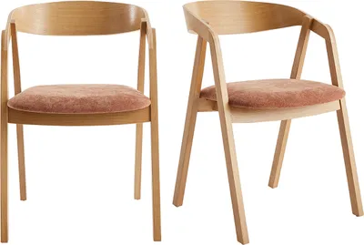 Produktbild von Miliboo - Skandinavische Stühle stapelbar aus hellem Eichenholz und Stoff mit Bouclé-Wolleffekt in Ecru (2er-Set) LOVA