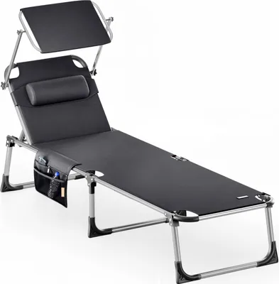 Image de Casaria Chaise longue de jardin Malta Anthracite 210cm Transat avec Pare-soleil réglable bain de soleil pliable de plage camping