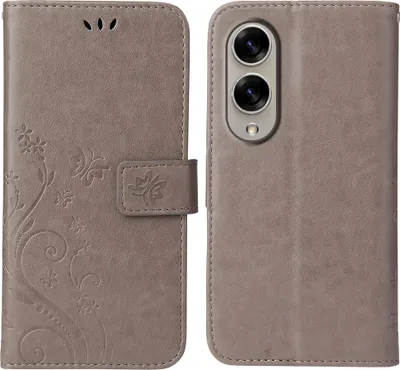 Produktbild von Handyhülle für Samsung Galaxy S25 Edge Floral Blumen Schmetterling Flip Cover Hülle Case Klapphülle Handytasche Farbe: Grau