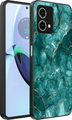 A phone case with a marble design is shown next to a smartphone.