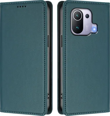 Image de Étui en cuir pour Xiaomi Mi 11 Pro, étui à rabat magnétique en cuirPolyuréthaneavec support, vert