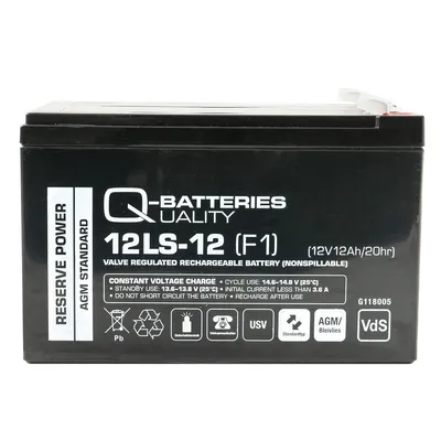 A black rechargeable battery with white and gray text and logos on a white background.