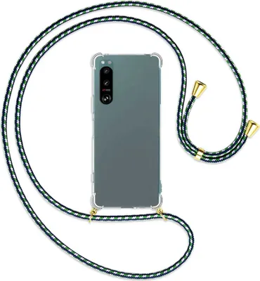 Produktbild von Handykette Backcover-Schutzhülle mit Band (Metall goldfarben) für Sony Xperia 5 IV (6.1'') - grün/blau/weiß