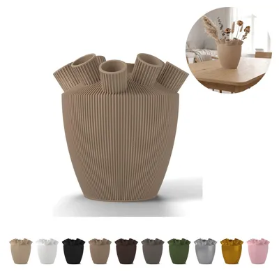 Produktbild von Deko Vase Shinzo 18,1 cm, gerippte Tulpenvase mit Stielröhrchen, PLA – Eiche