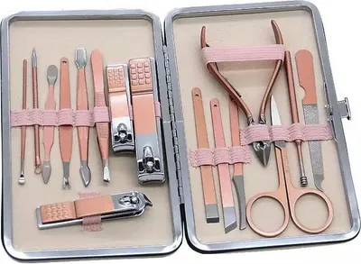 Obrázek produktu pro Manikúrní sada dámská De-luxe 16 kusů / zlato-růžová