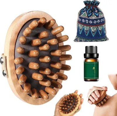 Produktbild von Kopfhautbürste - Aus Holz - Inklusive ätherischem Öl - Für eine entspannende Massage