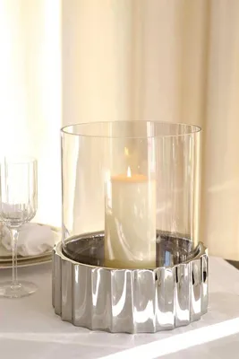 Produktbild von Fink WINDSOR, Windlicht, Glas, silberfarben, H. 33 cm, D. 24 cm Höhe: 32.50 cm Durchmesser: 24.00 cm 159100