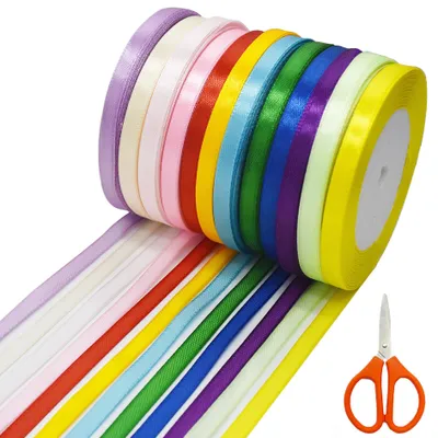 Satijnen Lint 12er Set, Polyester, 6 mm x 20 m, 12 Farben