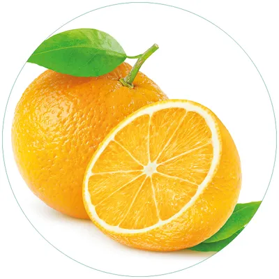 Produktbild von Wallario Premium Glasbild, freischwebende Optik, kräftige Farben, rund 50cm Durchmesser, Motiv Saftige Orangen vor weißem Hintergrund