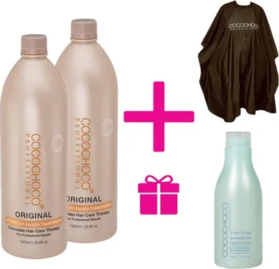 Produktbild von 2x Brasilianisches Keratin Original 1000ml +  Reinigungs Shampoo 400ml + Friseurumhang COCOCHOCO