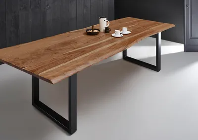 Produktbild von Esstisch Baumkante massiv Akazie natur 320 x 100 U-Gestell schwarz MILO
