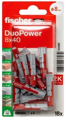 Produktbild von fischer Allzweckdübel DuoPower 8 x 40 K, 18 Stück