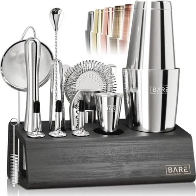 Produktbild von 14-teiliges Cocktailset mit Shaker und Bambusständer
