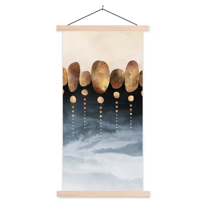 Produktbild von MuchoWow® Textilposter Gold - Abstrakt - Luxus 60x120 cm mit holzfarbenen Rahmen - Holz