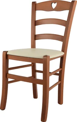Zdjęcie produktu dla t m c s Tommychairs - krzesło CUORE do kuchni i jadalni, solidna konstrukcja wykonana z lakierowanego drewna bukowego w kolorze wiśniowym i tapicerowane siedzisko pokryte imitacją skóry w kolorze kości słoniowej