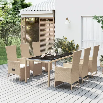 Produktbild von 7-tlg. Garten-Essgruppe mit Kissen Beige Poly Rattan , Gartenstühle Design 2024